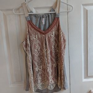 Xhilaration Lace Overlay Flowy Tank - Size L